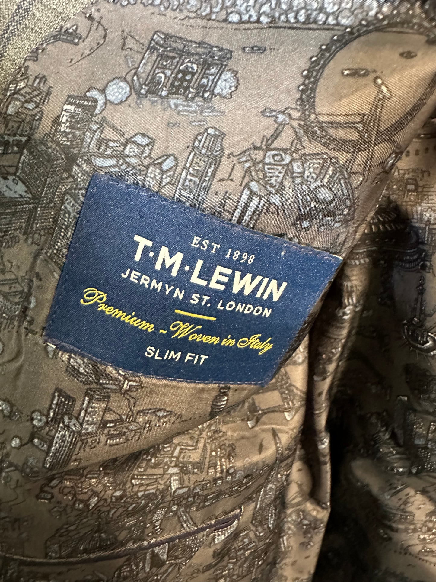 T.M. Lewin Men's Modern Fit Suit Jacket Blazer Merino Wool Slim Vitale Barberis Canonico 42 Long