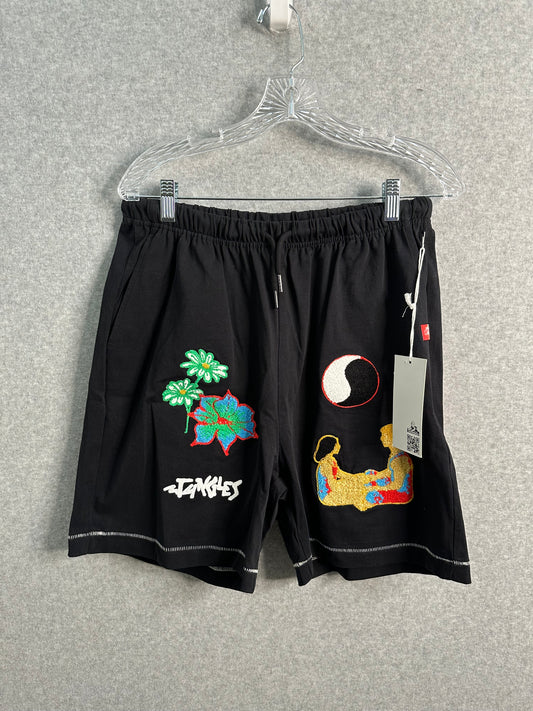 Jungles Connection Black Athletic Shorts Chenille Embroidered Logo Men's Medium