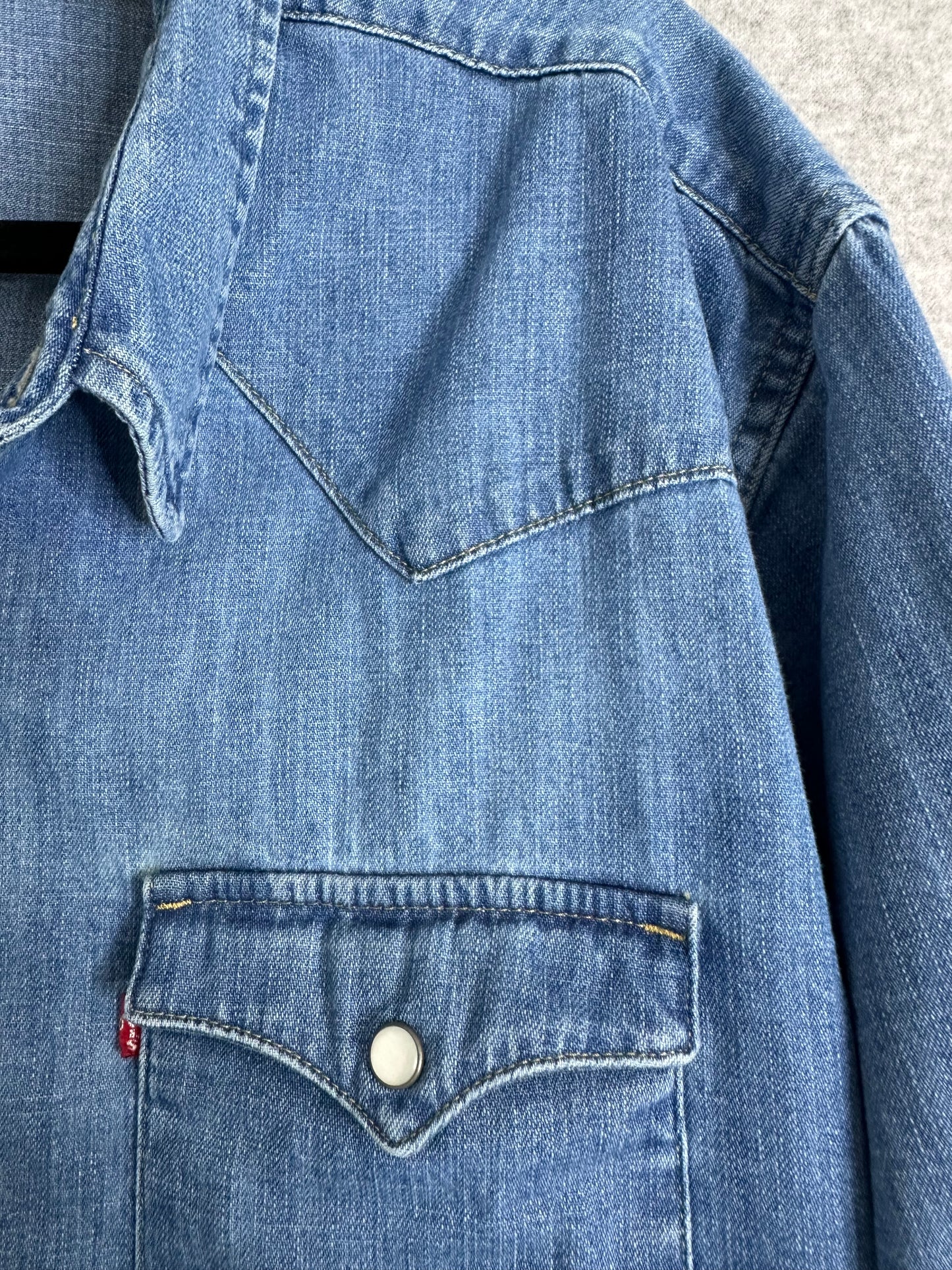 Levi's Western Medium Wash Denim Pearl Snap Button-Up Shirt Men's XXL