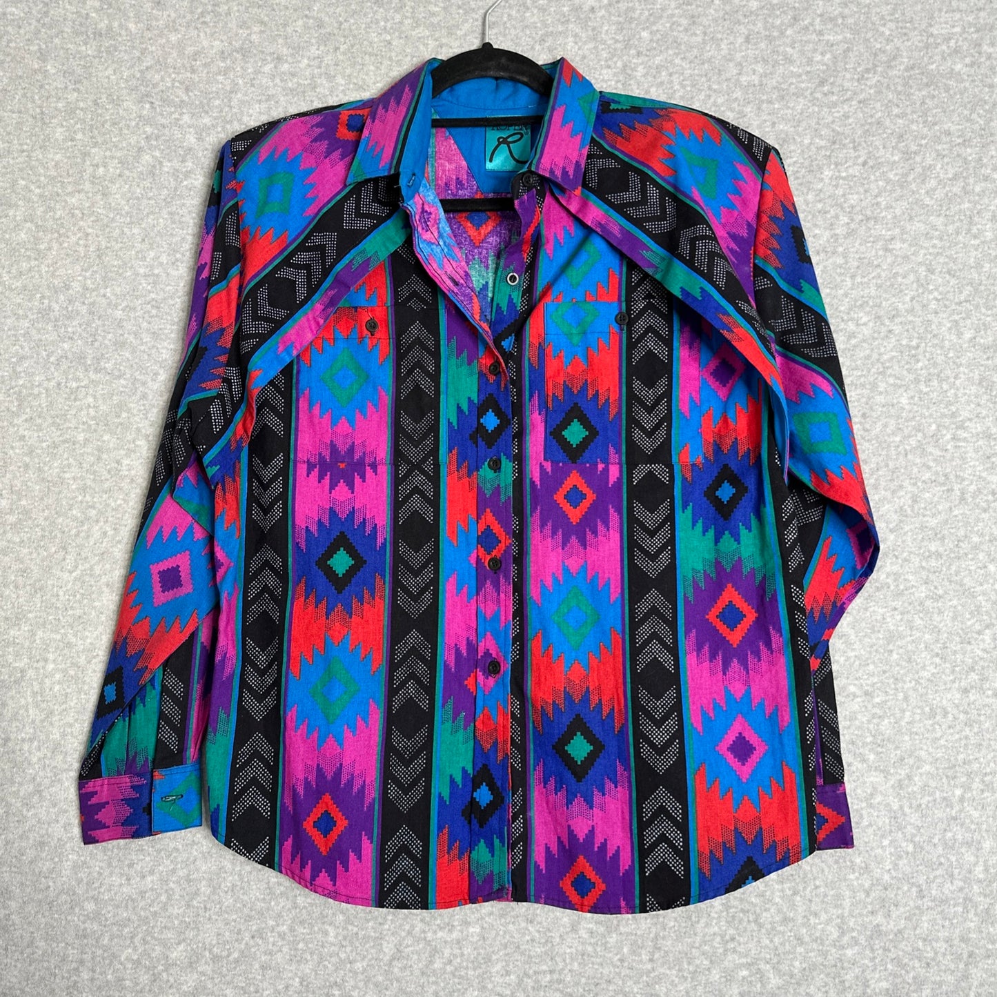 Vintage Roper Frontier Series Womens Southwestern Aztec Geometric Motif Button Front Top Size Large