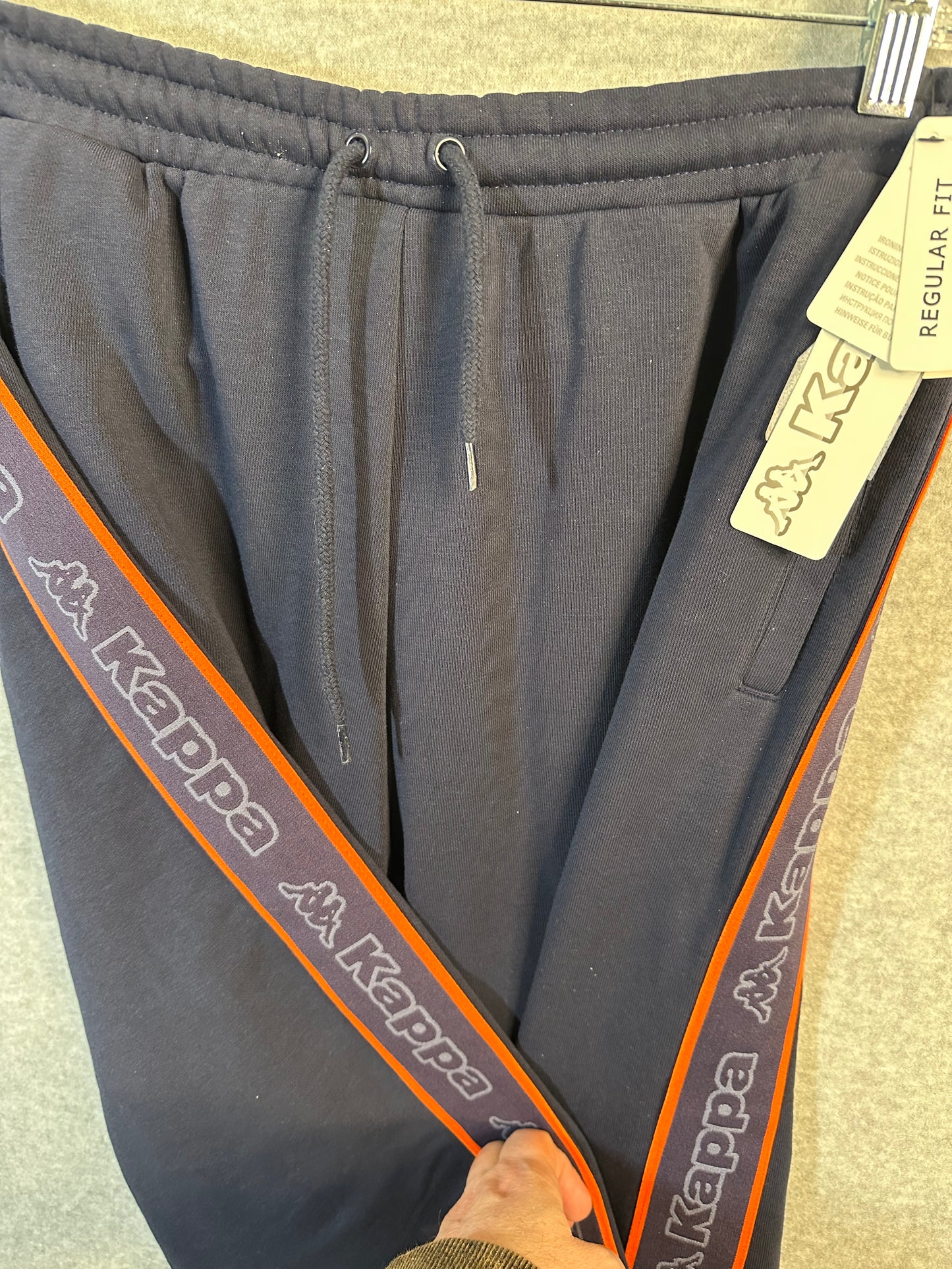 Kappa Jogger Pants French Terry Blue Orange Logo Tape Anira 2 Mens Size XXL