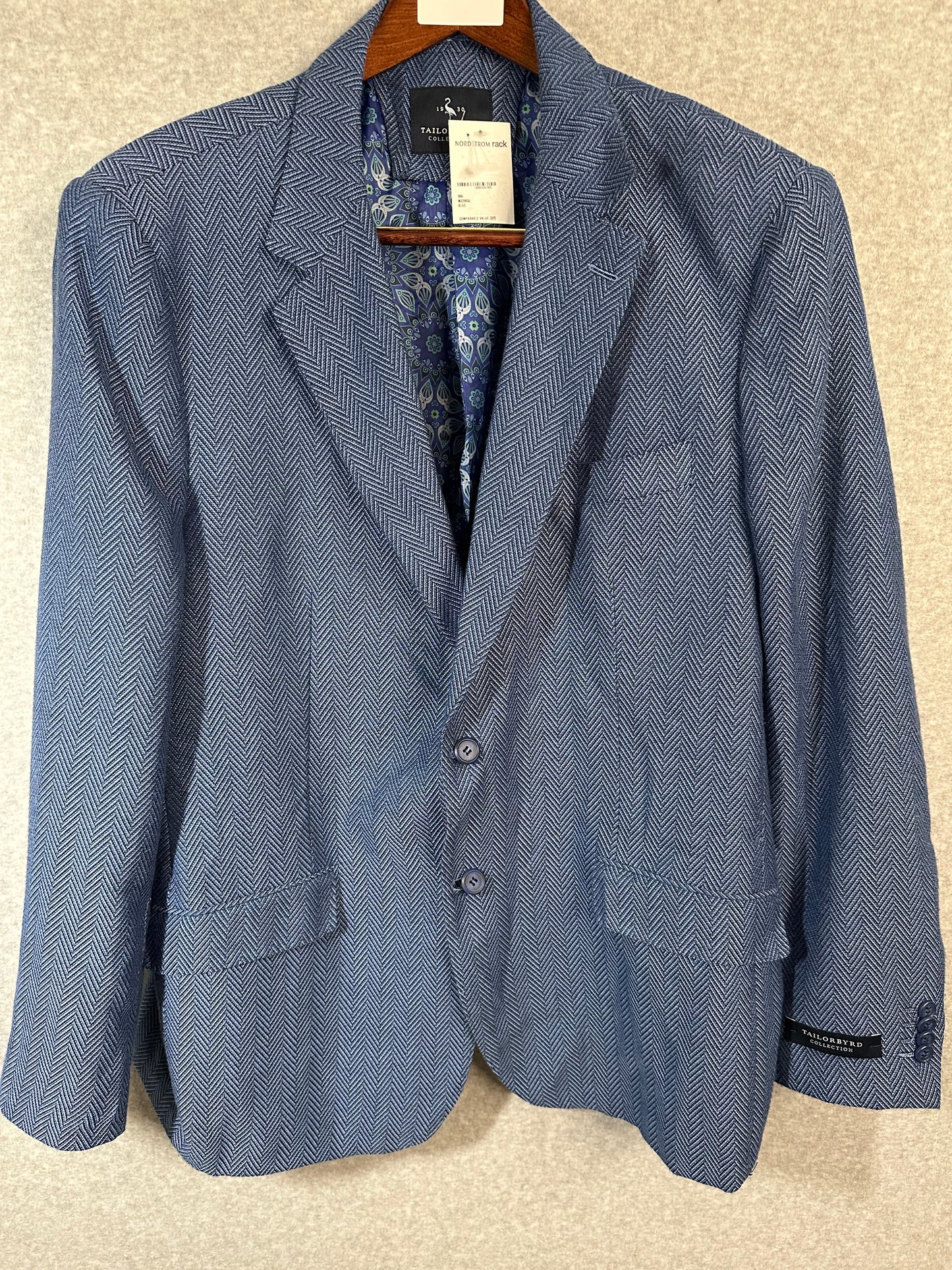 Tailorbyrd Men's Sportcoat Blazer Blue Herringbone 48 Long