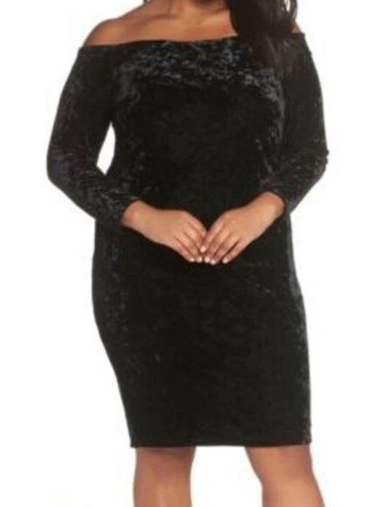 Eliza J Off Shoulder Black Crushed Velvet Dress Women's 20W