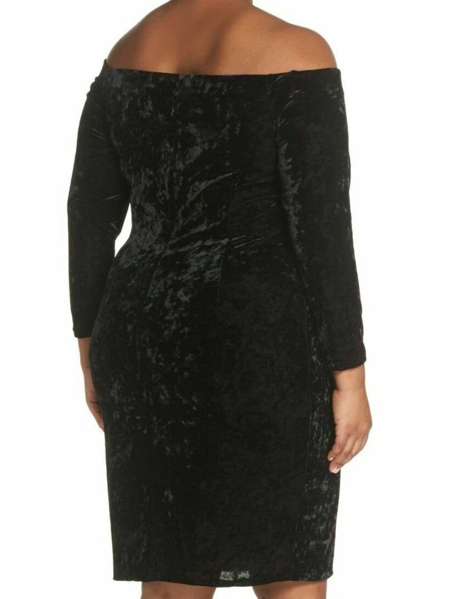 Eliza J Off Shoulder Black Crushed Velvet Dress Women's 20W
