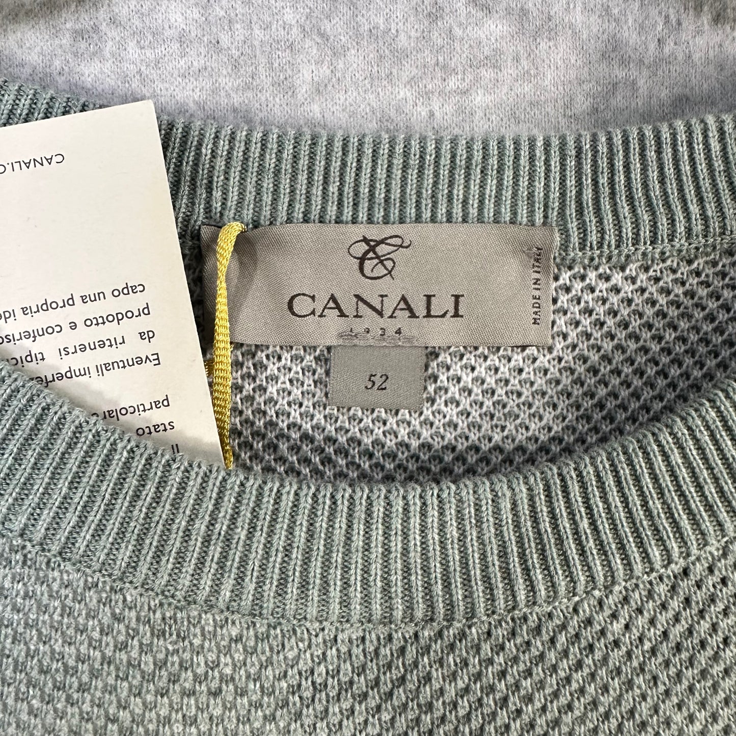 I'm sorry, I've been purchased. Looking for Canali? Let us know. Canali Melange Sweater Men's IT 52 US Large Light Green Textured Crewneck