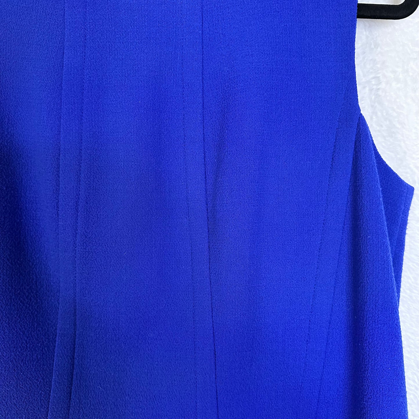 Lafayette 148 New York Virgin Wool Sleeveless Cobalt Blue Sheath Dress Women's 12
