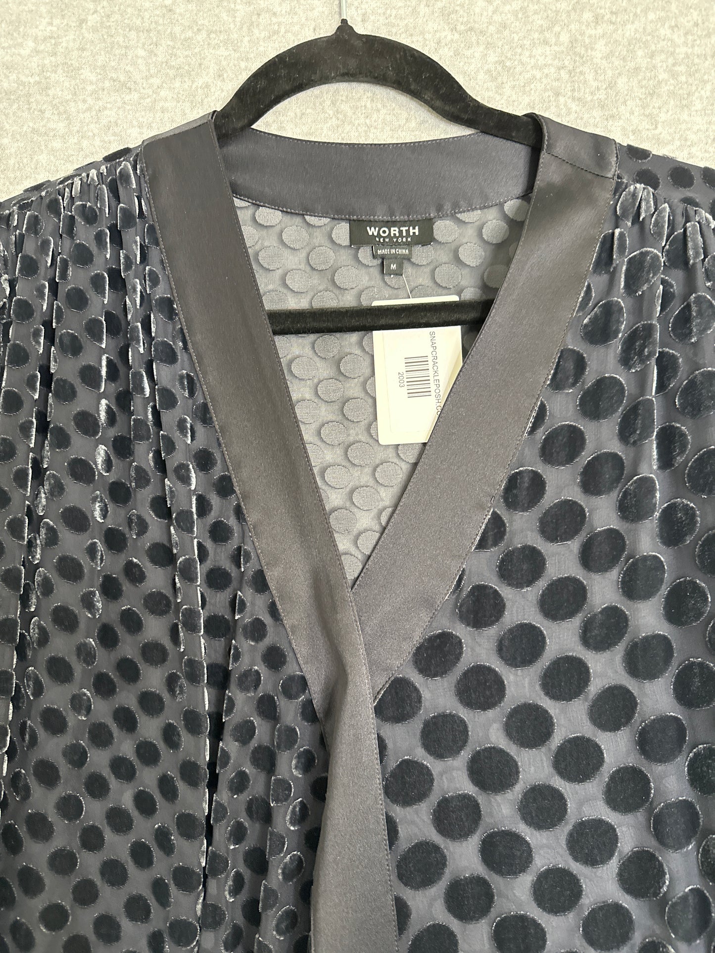 Worth New York Silk Blend Faux Wrap Semi Sheer Polka Dot Top Size Medium