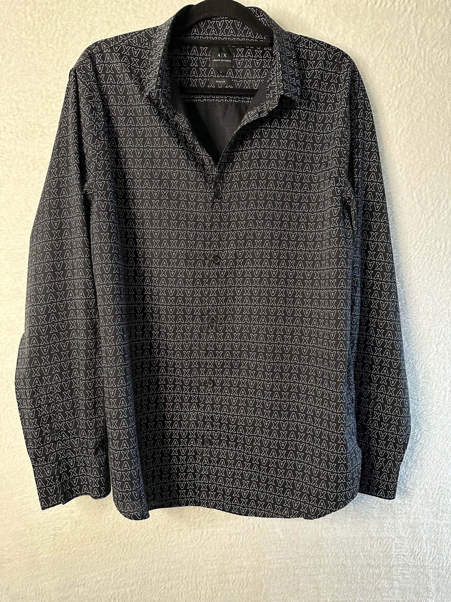 Armani Exchange Shirt Mens XL Micro AX Logo Long Sleeve Woven Cotton