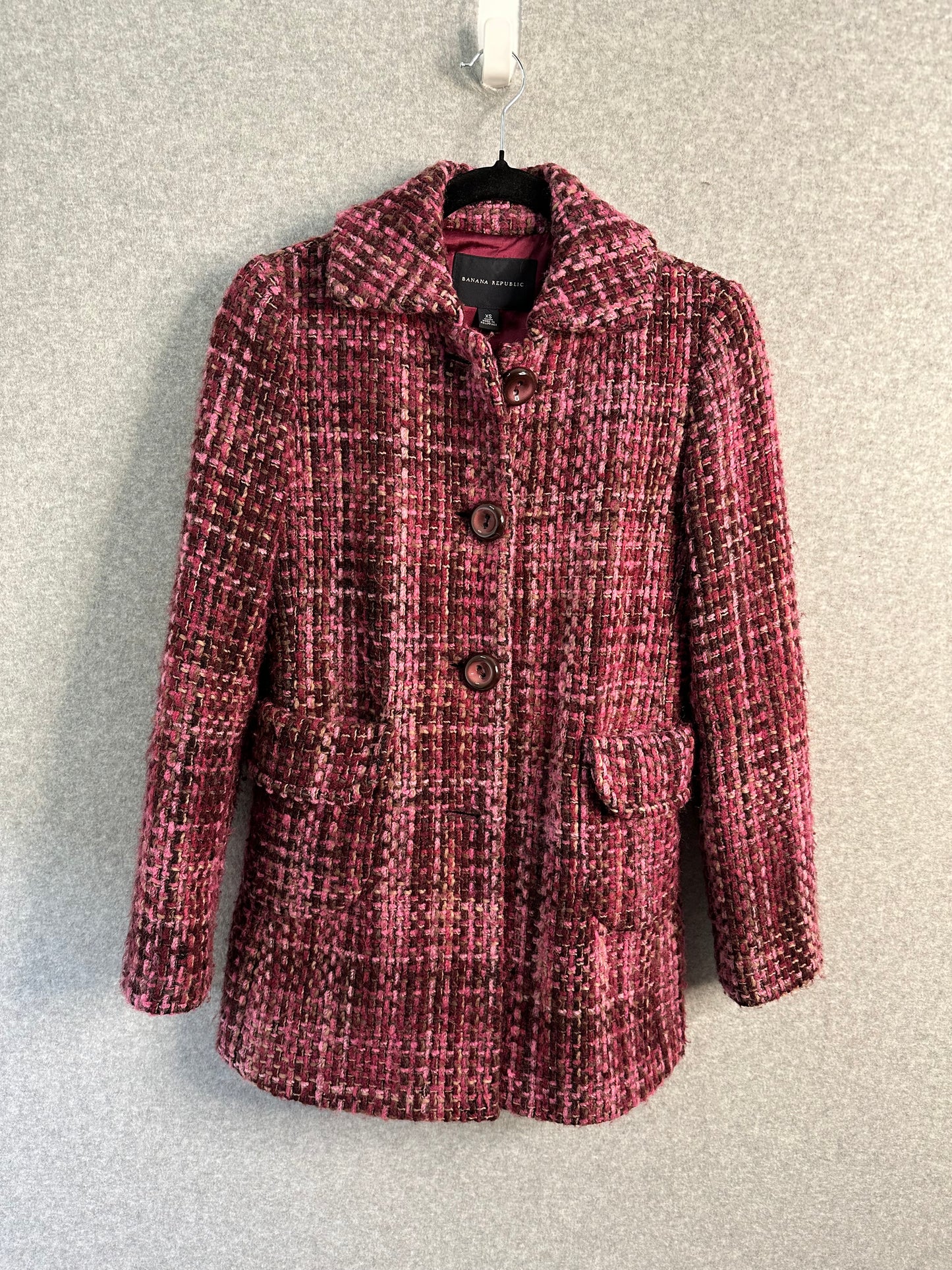 Banana Republic Mohair Wool Blend Tweed Pea Coat Size Extra Small