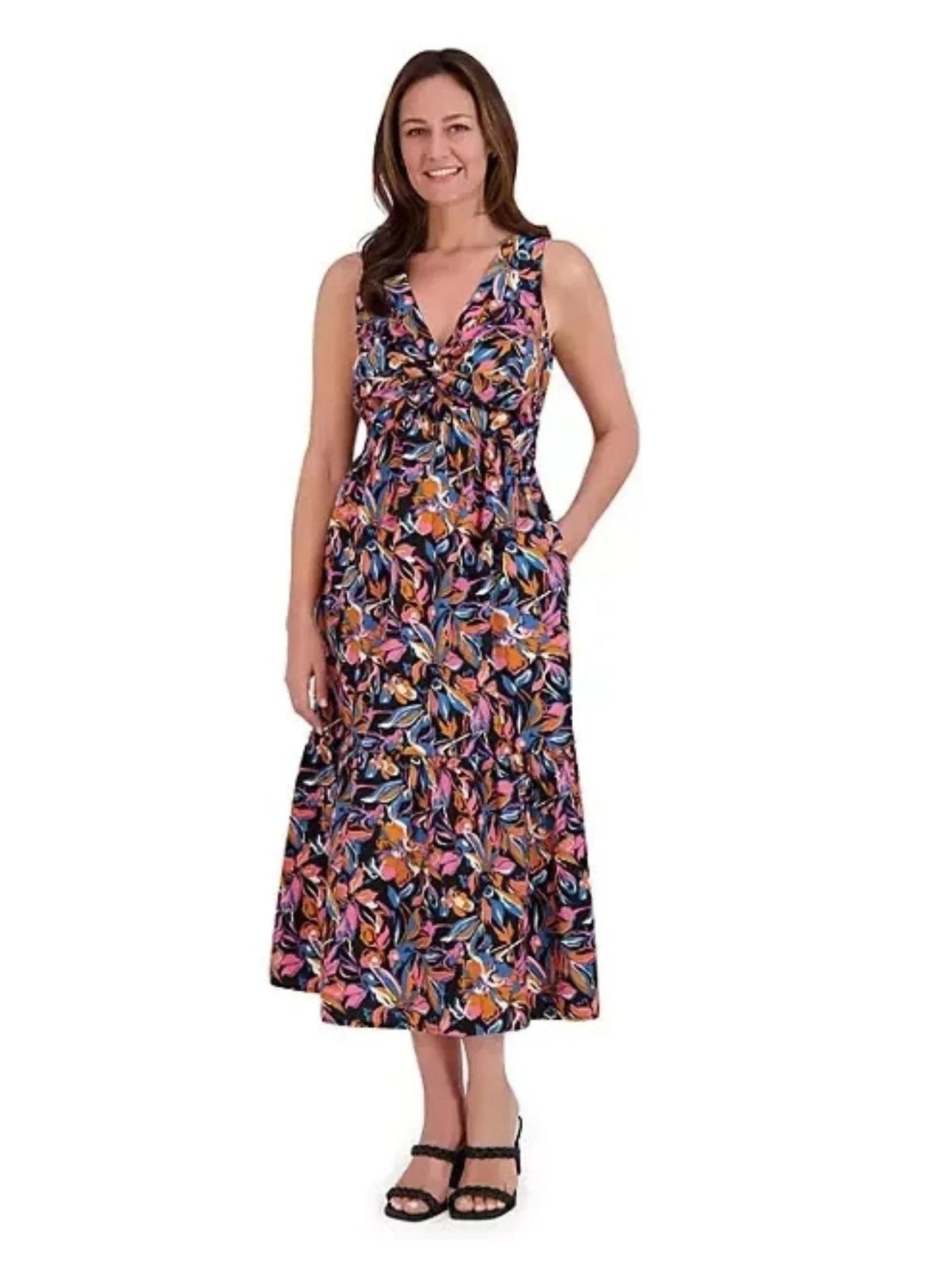 French Connection Women's Twist Front Floral Sleeveless Midi Dress Size XXL