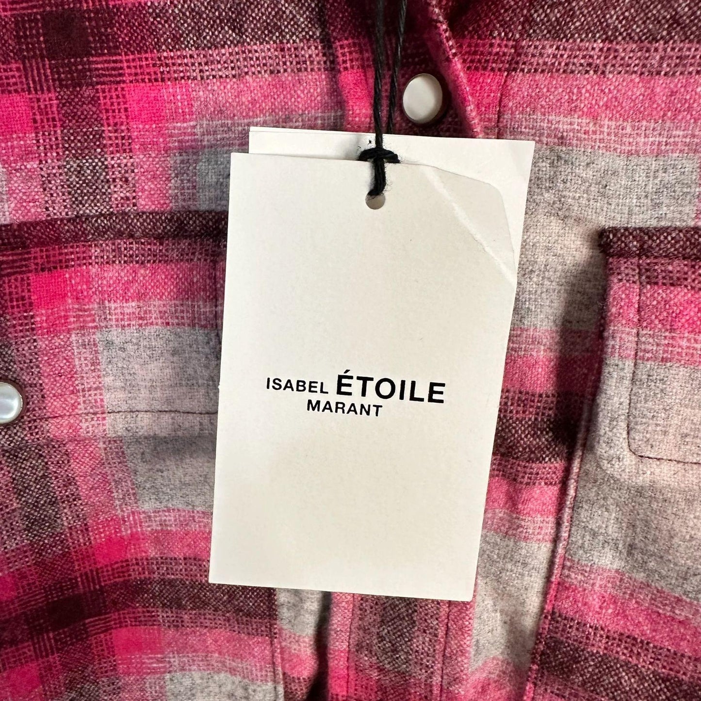 Isabel Marant Étoile Reosi Button-Down Shirt Flannel Women's Sz. 2 Plaid Pink And Gray