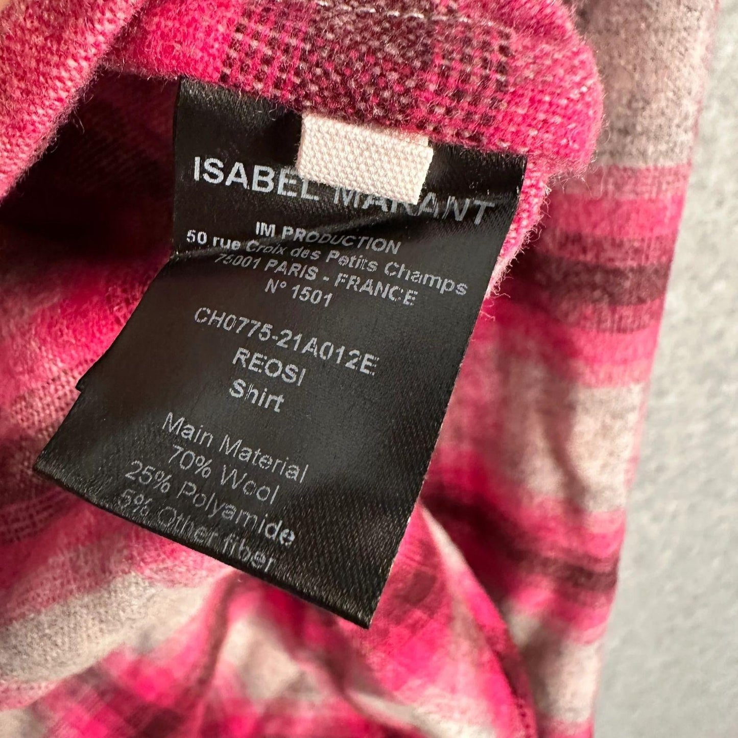 Isabel Marant Étoile Reosi Button-Down Shirt Flannel Women's Sz. 2 Plaid Pink And Gray