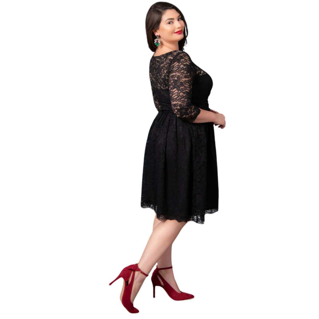 model wearing dress with side view