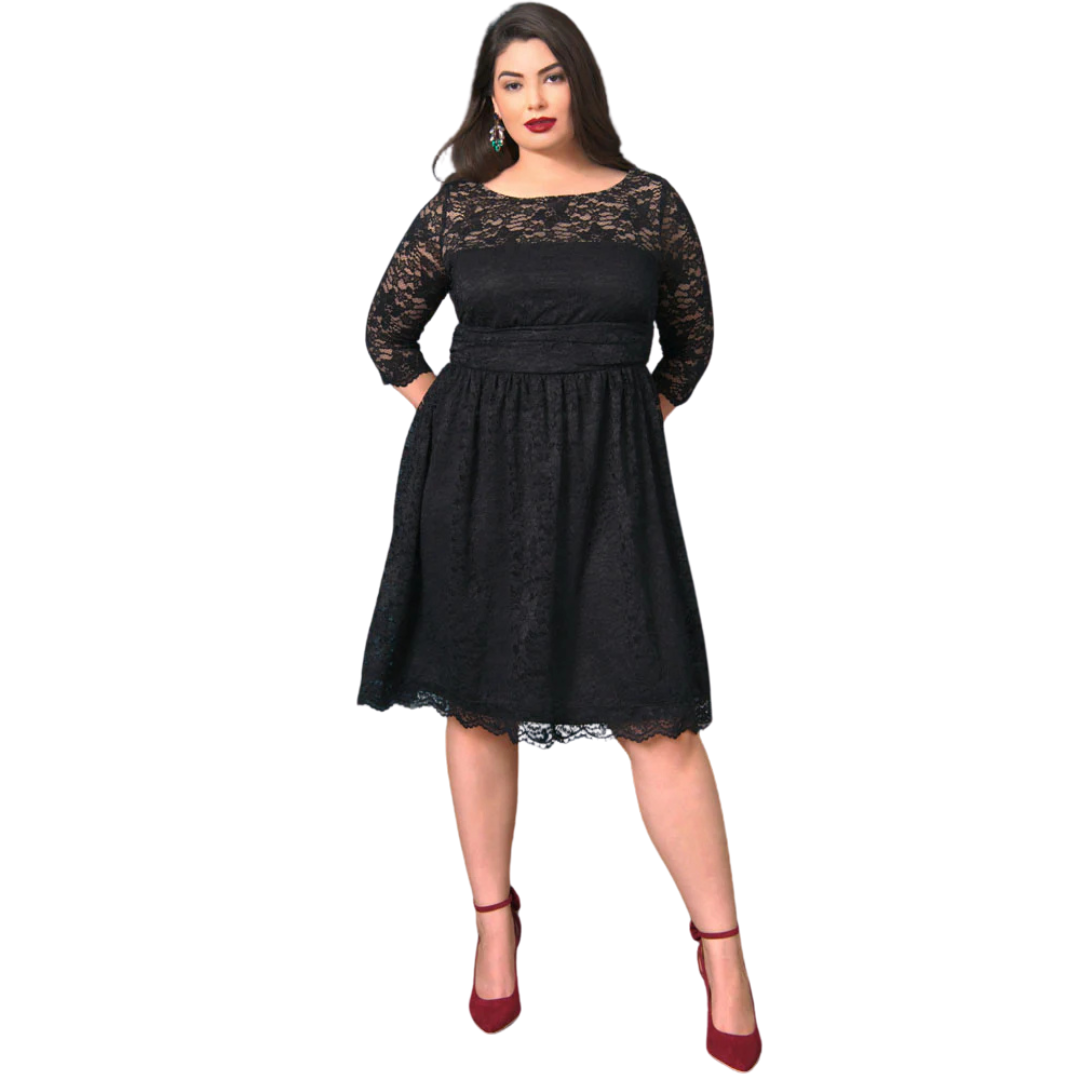 model wearing the dress with front view wearing red heels