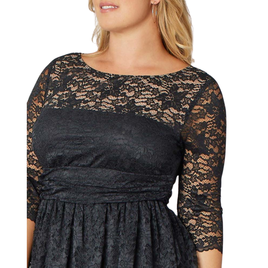 model wearing with up close view of the dress above the waist 