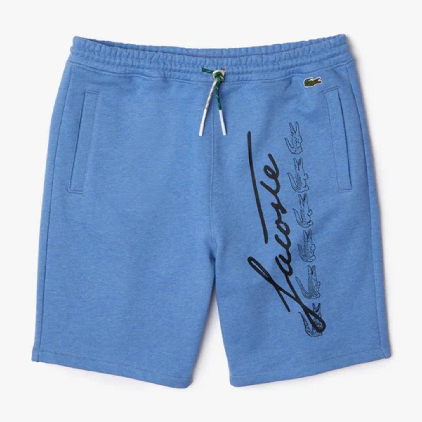 Lacoste Men's Signature Print Cotton Fleece Shorts Blue Size Large