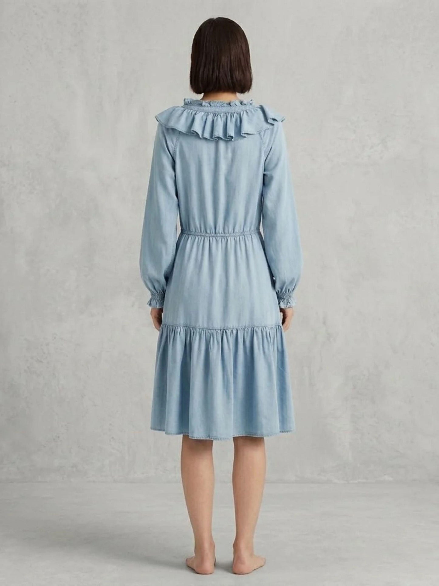 Lauren Ralph Lauren Smocked Ruffle Denim Dress Women's Size 6