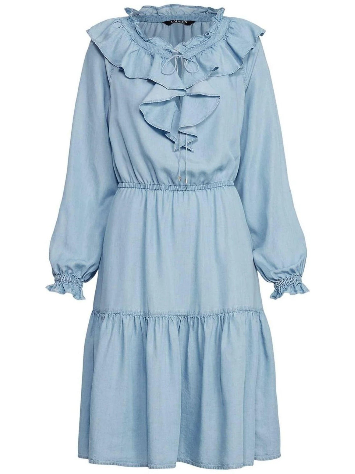 Lauren Ralph Lauren Smocked Ruffle Denim Dress Women's Size 6