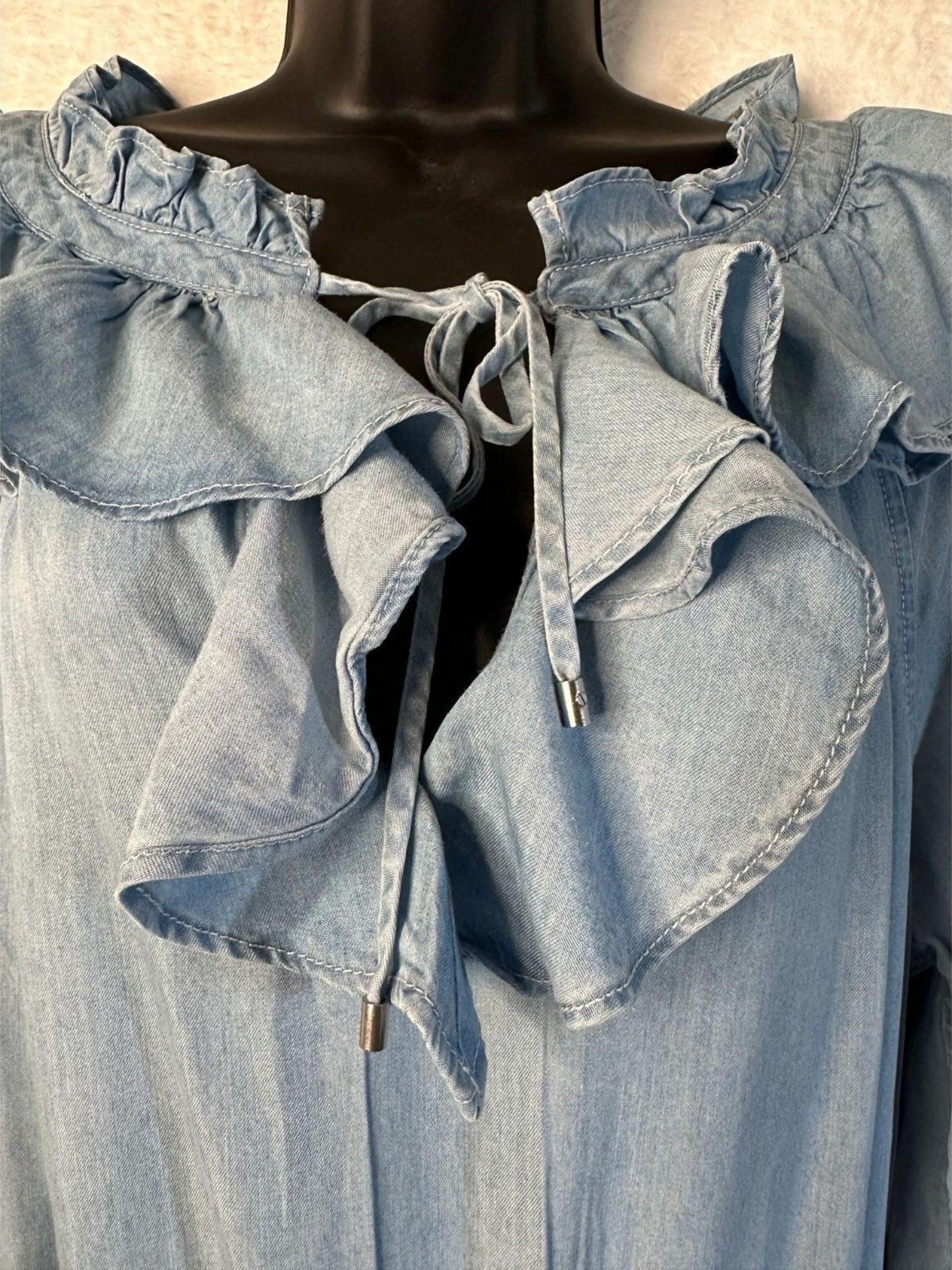 Lauren Ralph Lauren Smocked Ruffle Denim Dress Women's Size 6