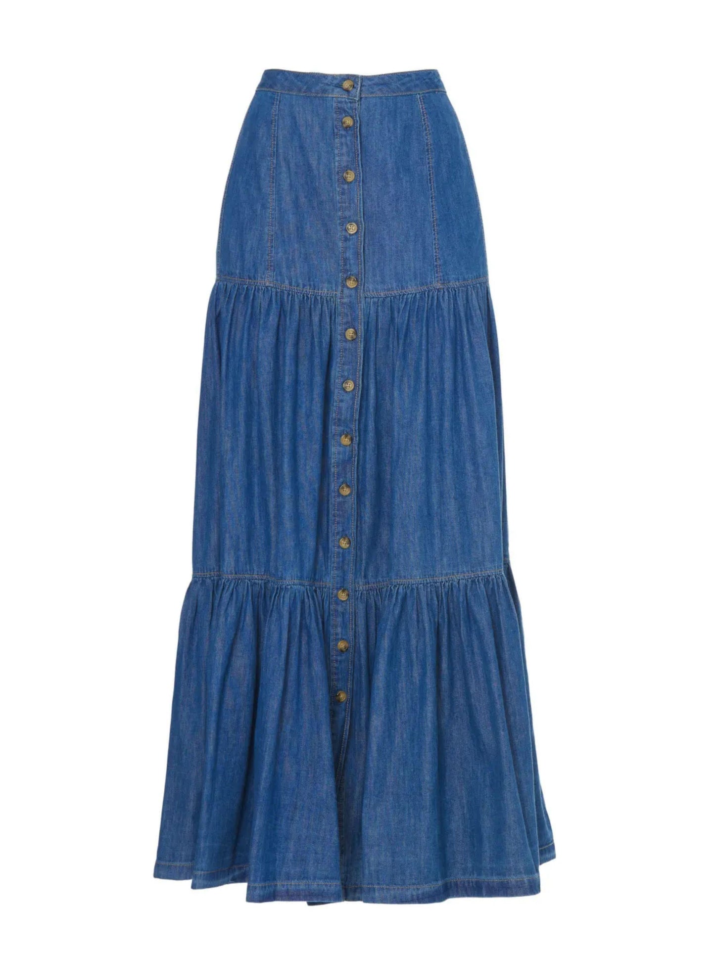 Lauren Ralph Lauren Womens Denim Button-Down Tiered Maxi Skirt Size 0