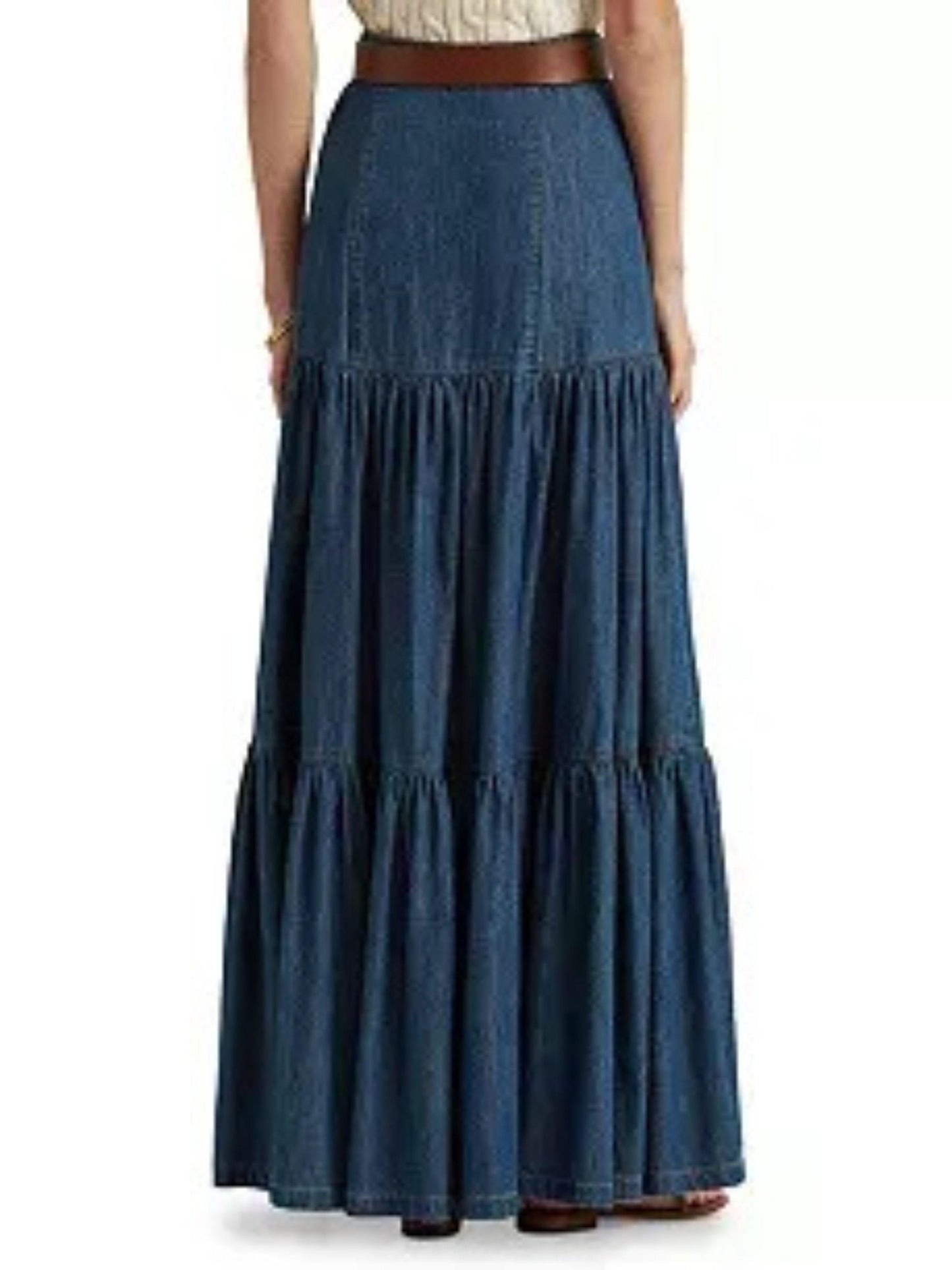 Lauren Ralph Lauren Womens Denim Button-Down Tiered Maxi Skirt Size 0