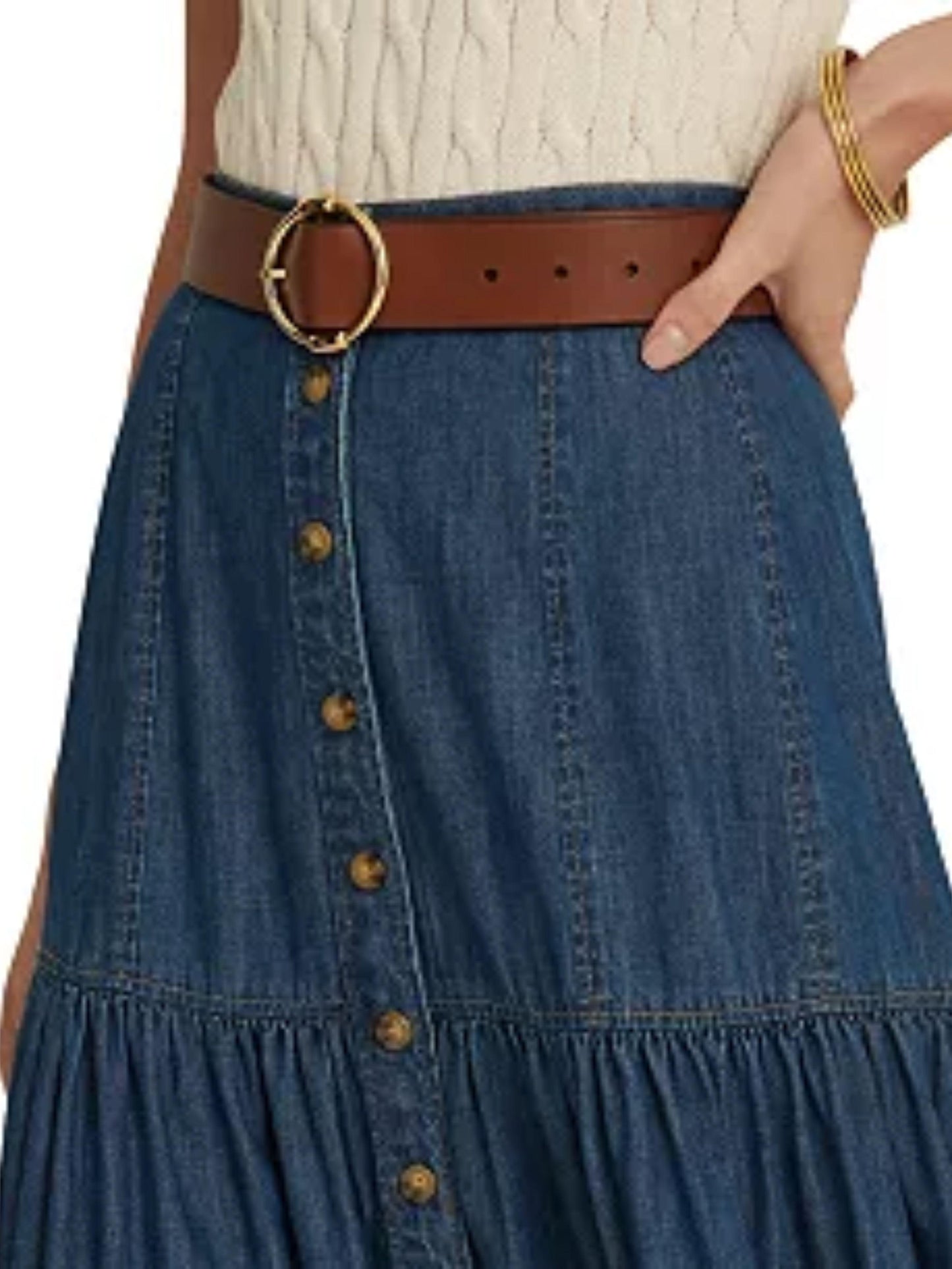 Lauren Ralph Lauren Womens Denim Button-Down Tiered Maxi Skirt Size 0