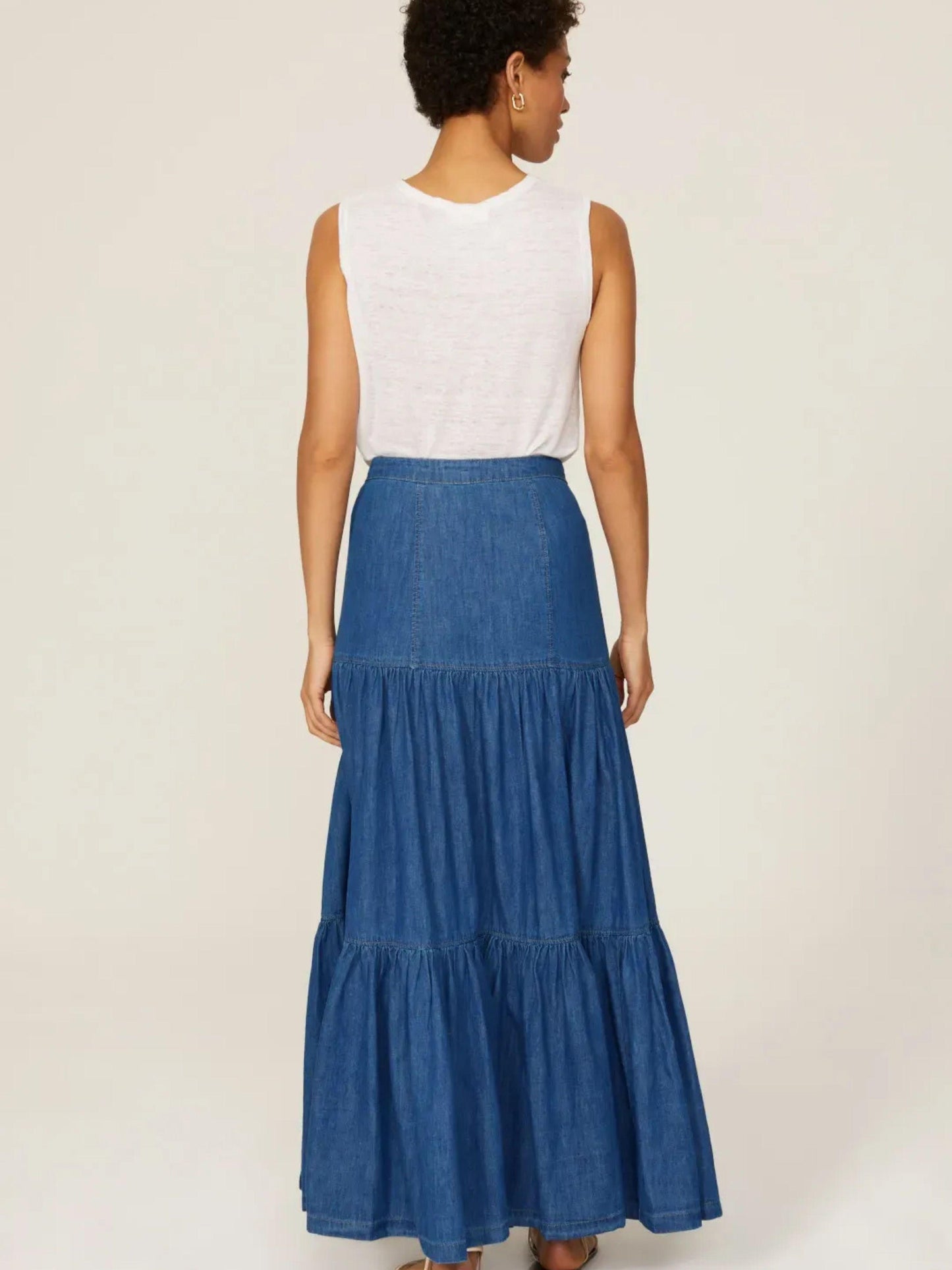 Lauren Ralph Lauren Womens Denim Button-Down Tiered Maxi Skirt Size 0