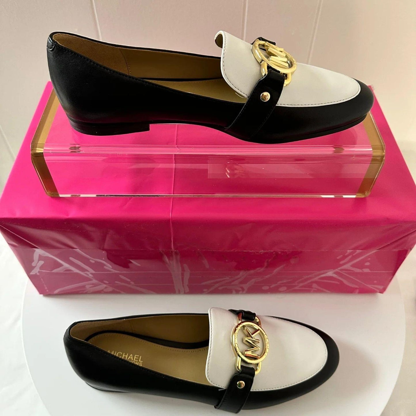 MICHAEL MICHAEL KORS Loafers Women's 5.5 Rory Flats Black White Leather