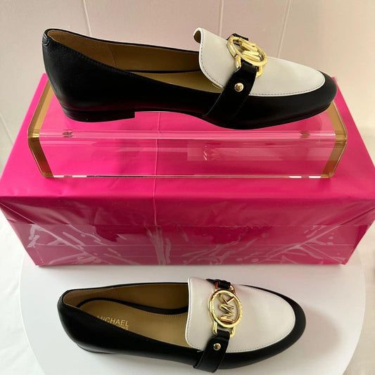 MICHAEL MICHAEL KORS Loafers Women's 5.5 Rory Flats Black White Leather