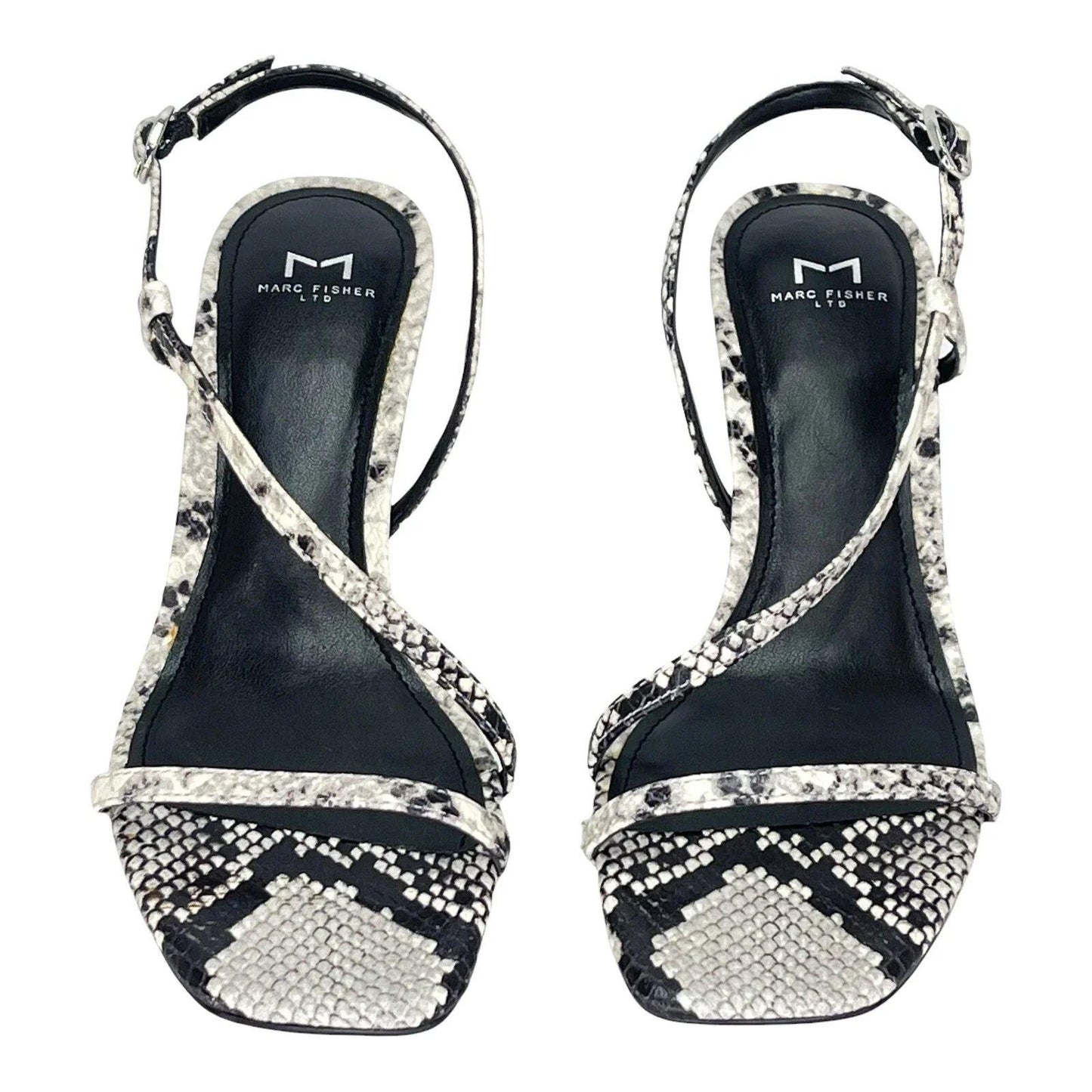Marc Fisher Gove 2 Snake Print Leather Kitten Heel Sandals Women's 7.5
