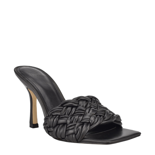 Marc Fisher High Heel Women's 5.5 Side Leather Sandal Black Draya Woven