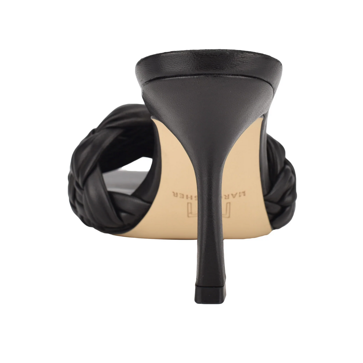 Marc Fisher High Heel Women's 5.5 Side Leather Sandal Black Draya Woven