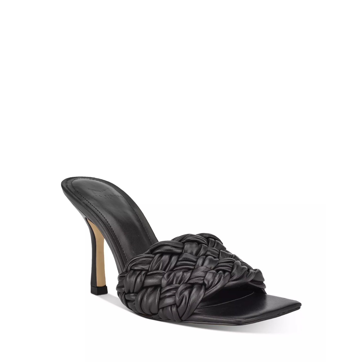 Marc Fisher High Heel Women's 5.5 Side Leather Sandal Black Draya Woven