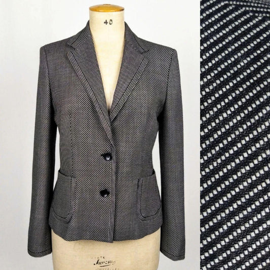 Max Mara Blazer Women's Size 12 Wool Silk Blend Black & White Pink Lining