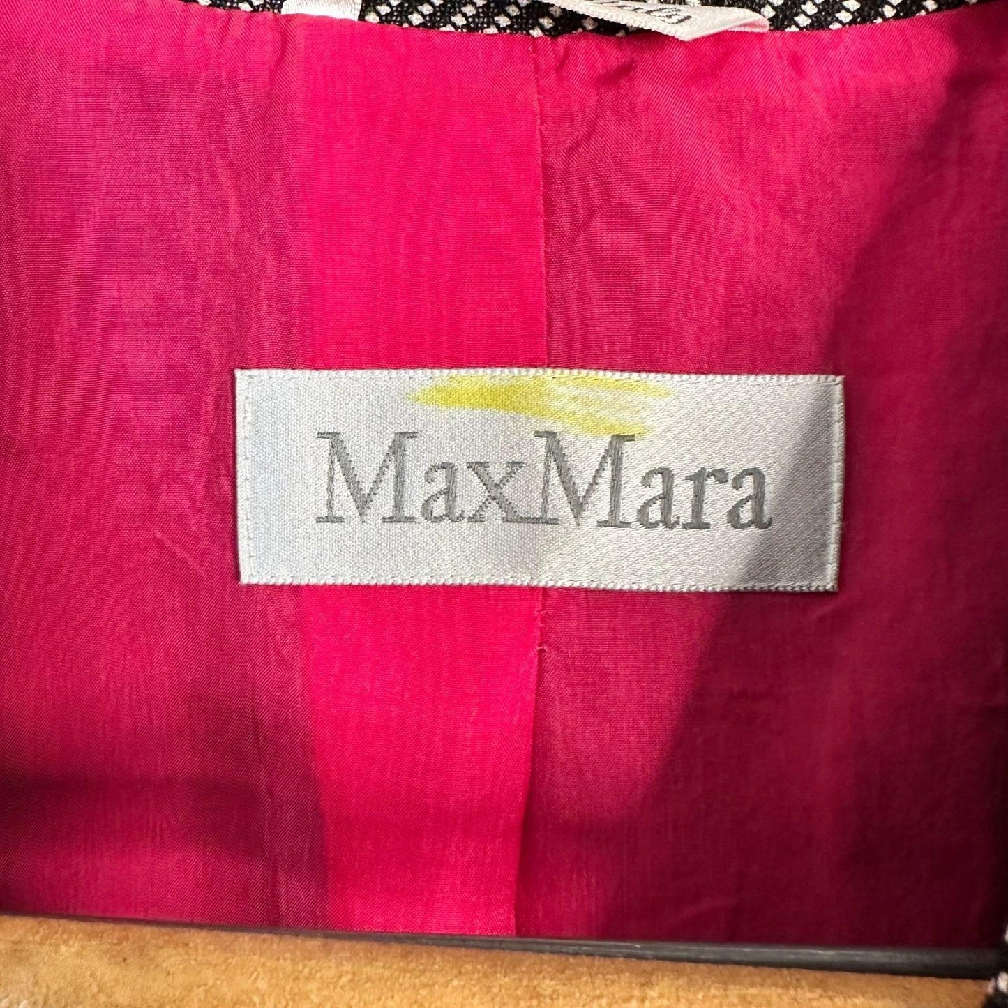 Max Mara Blazer Women's Size 12 Silk Wool Blend Black White Pink Cupro Lining