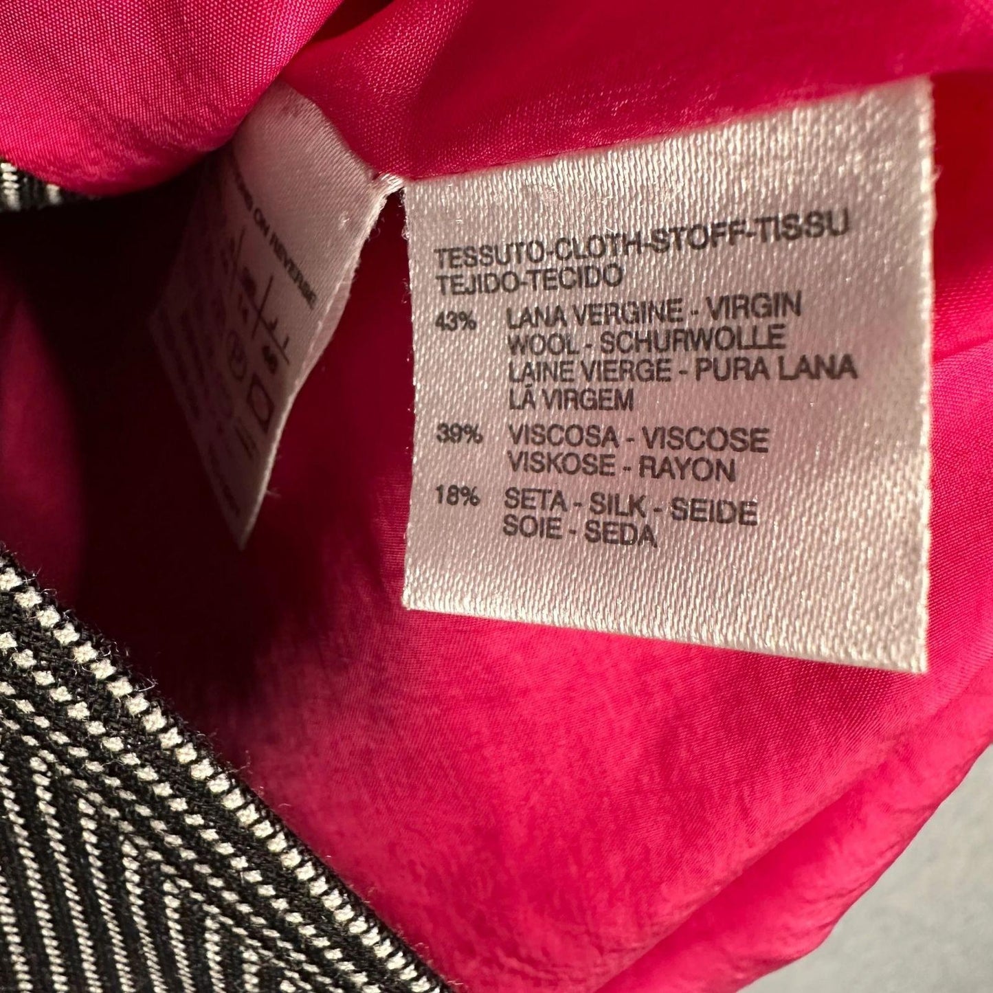 Max Mara Blazer Women's Size 12 Silk Wool Blend Black White Pink Cupro Lining