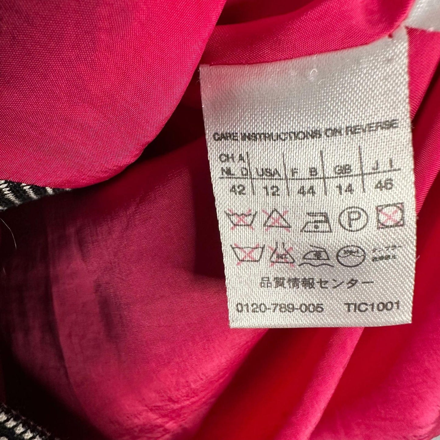 Max Mara Blazer Women's Size 12 Silk Wool Blend Black White Pink Cupro Lining