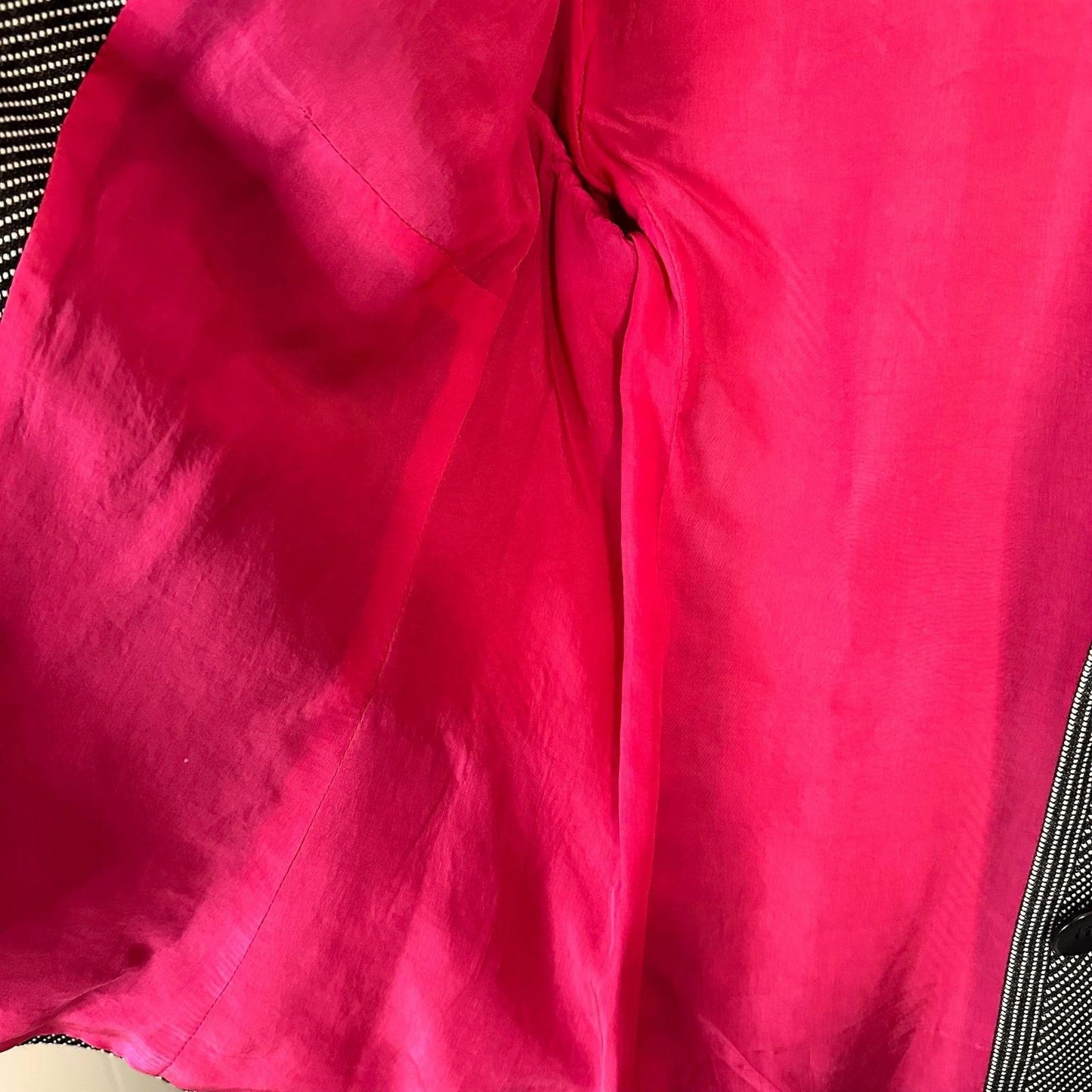 Max Mara Blazer Women's Size 12 Silk Wool Blend Black White Pink Cupro Lining