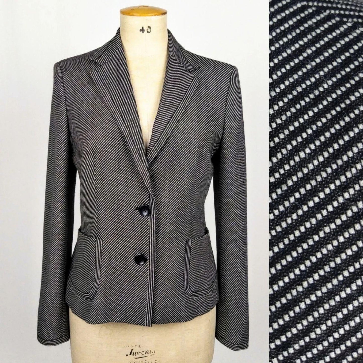 Max Mara Blazer Women's Size 12 Silk Wool Blend Black White Pink Cupro Lining
