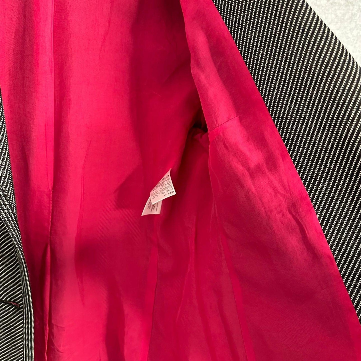 Max Mara Blazer Women's Size 12 Silk Wool Blend Black White Pink Cupro Lining