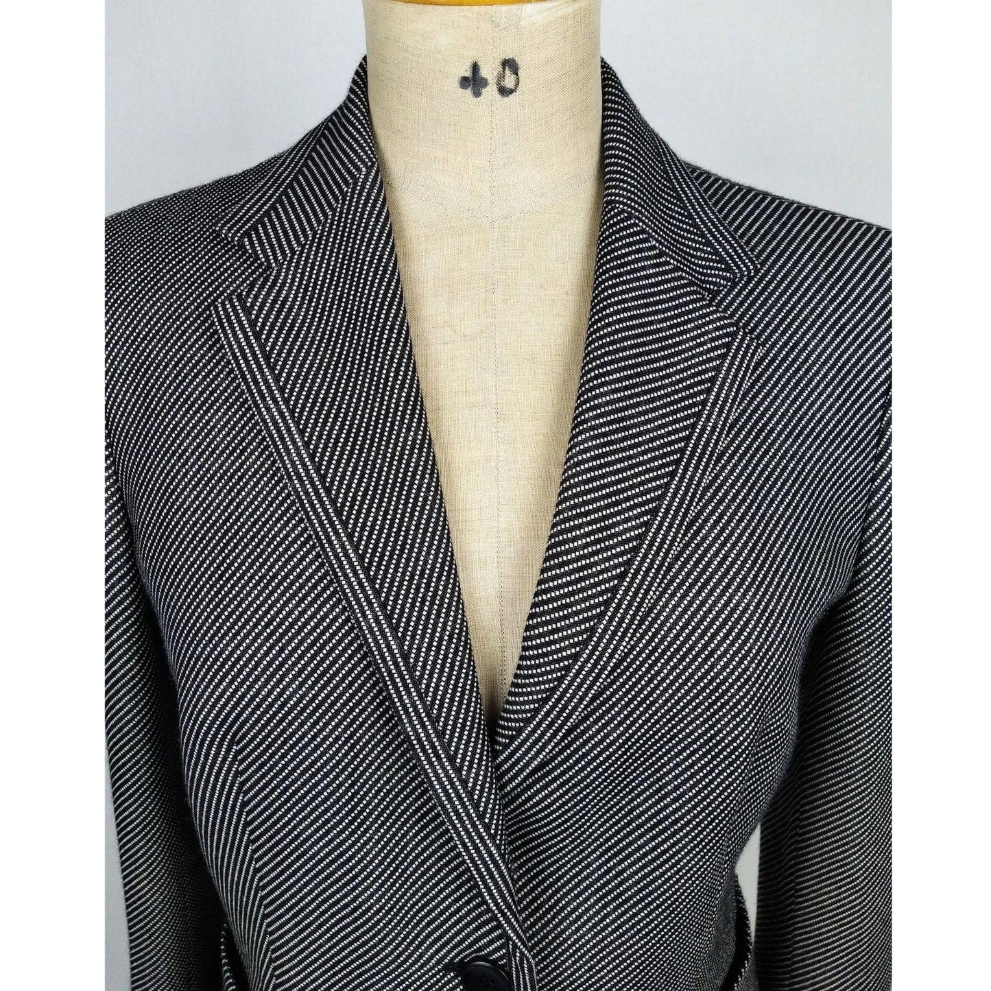 Max Mara Blazer Women's Size 12 Silk Wool Blend Black White Pink Cupro Lining