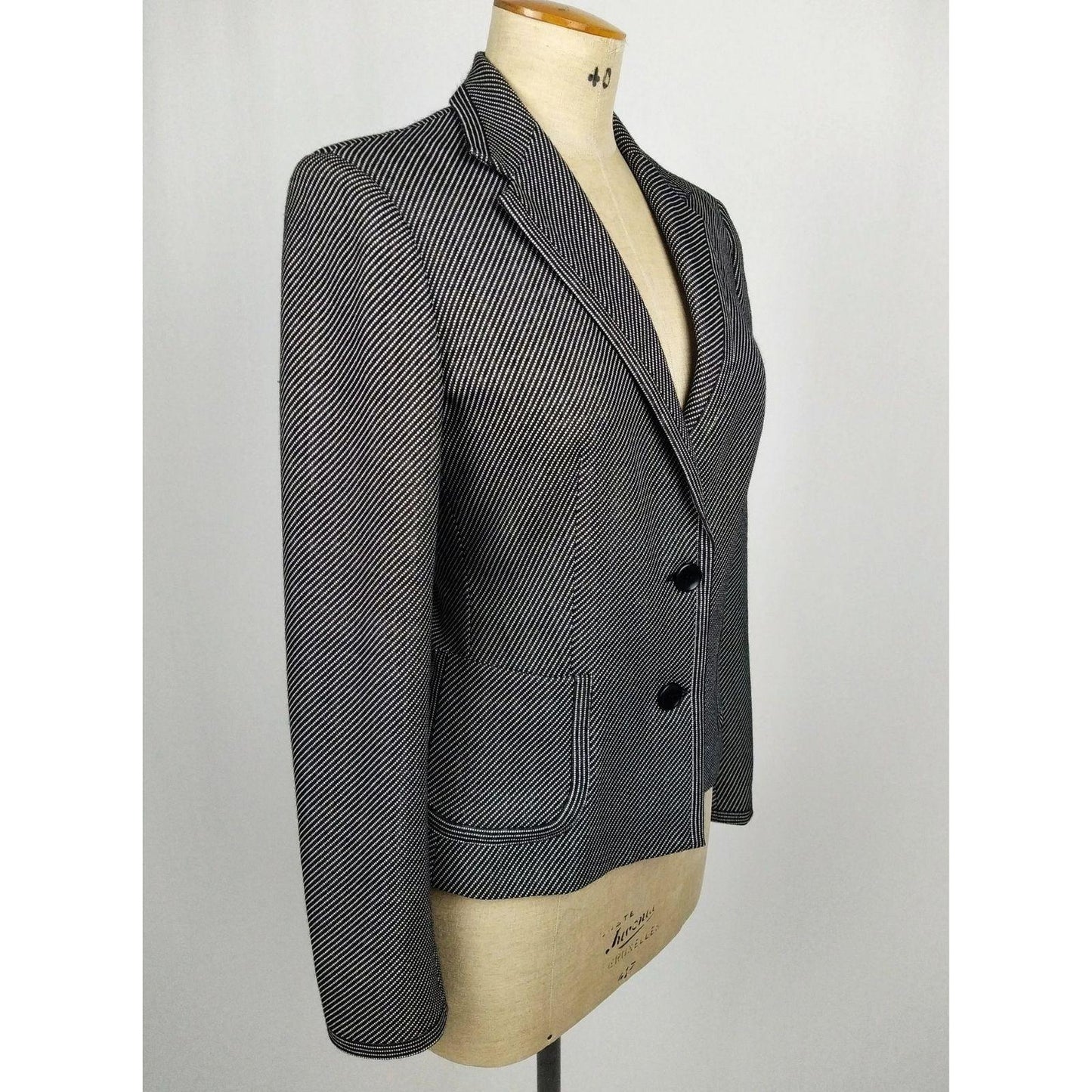 Max Mara Blazer Women's Size 12 Silk Wool Blend Black White Pink Cupro Lining