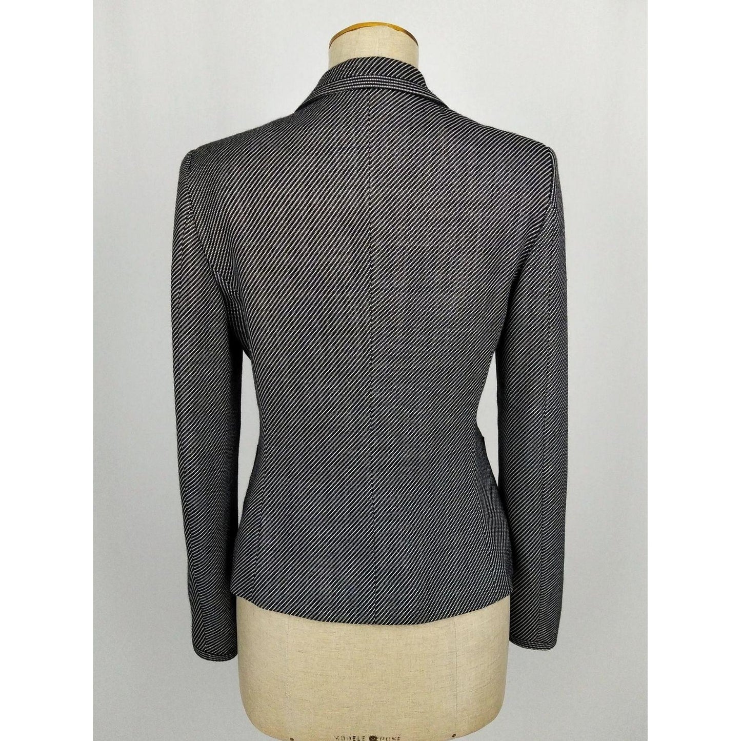 Max Mara Blazer Women's Size 12 Silk Wool Blend Black White Pink Cupro Lining