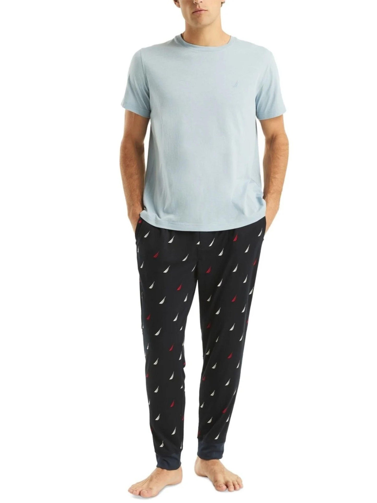 Nautica Classic-Fit Stretch Sleep Joggers Navy Blue Logo Men's Size Large
