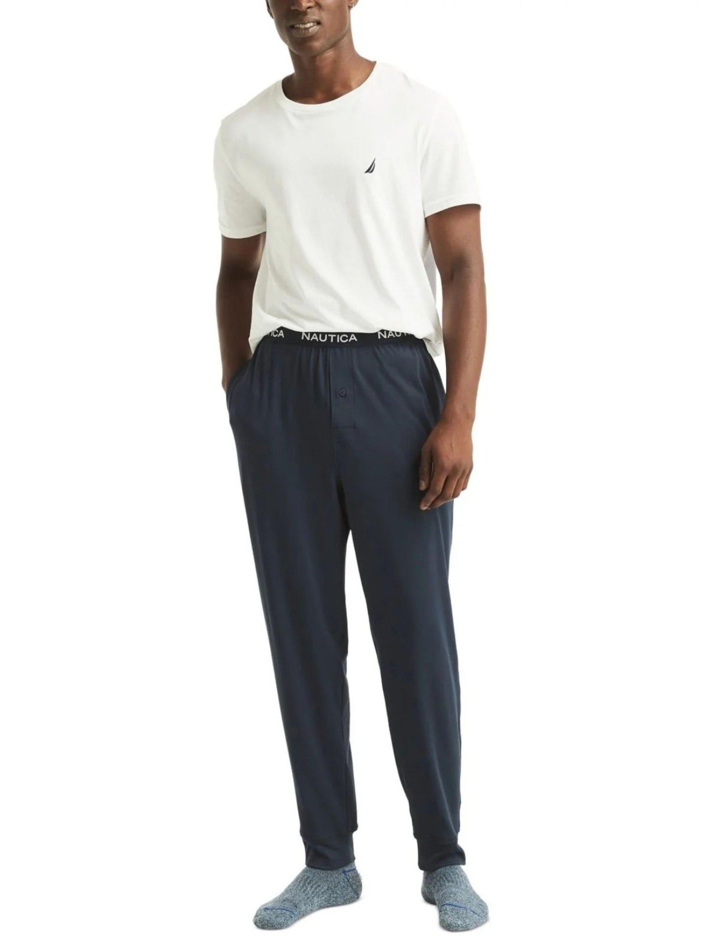 Nautica Men's Classic-Fit Stretch Solid Sleep Joggers Navy Blue Size Large