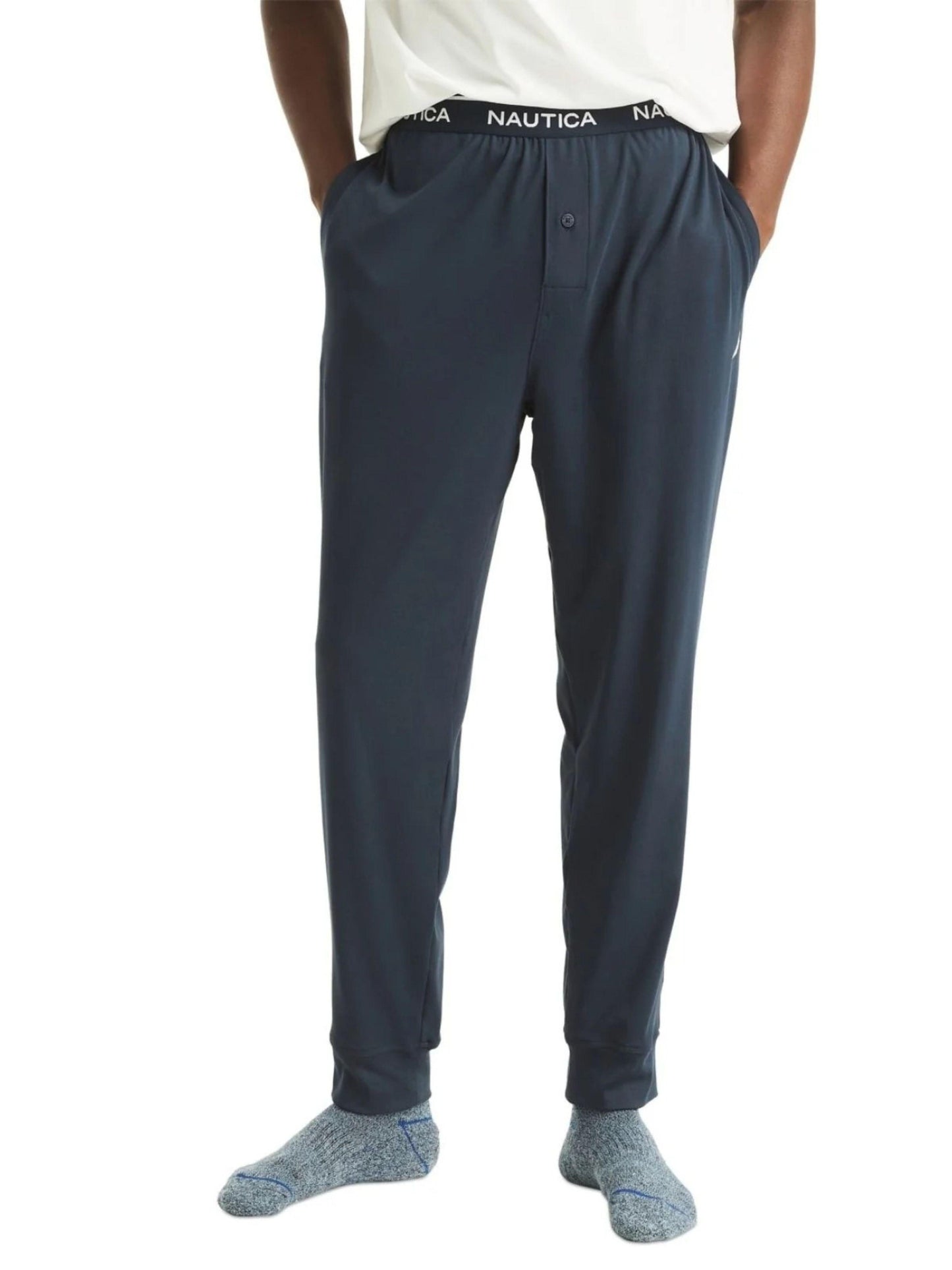 Nautica Men's Classic-Fit Stretch Solid Sleep Joggers Navy Blue Size Large
