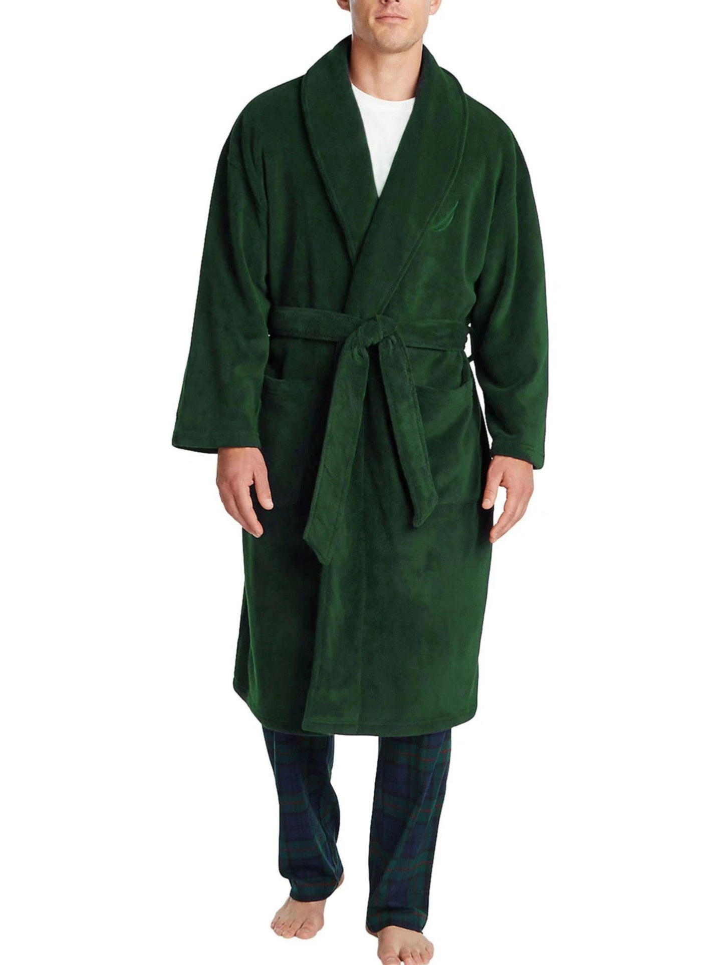 Nautica Men's Classic Fit One Size Robe Plush Microfiber Shawl Collar