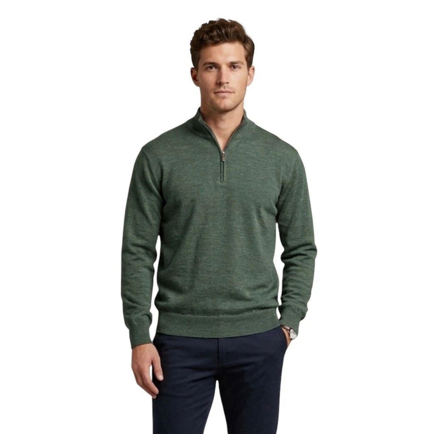Peter Millar Men's Crown Soft Merino Silk Quarter Zip Sweater Size Small Olive