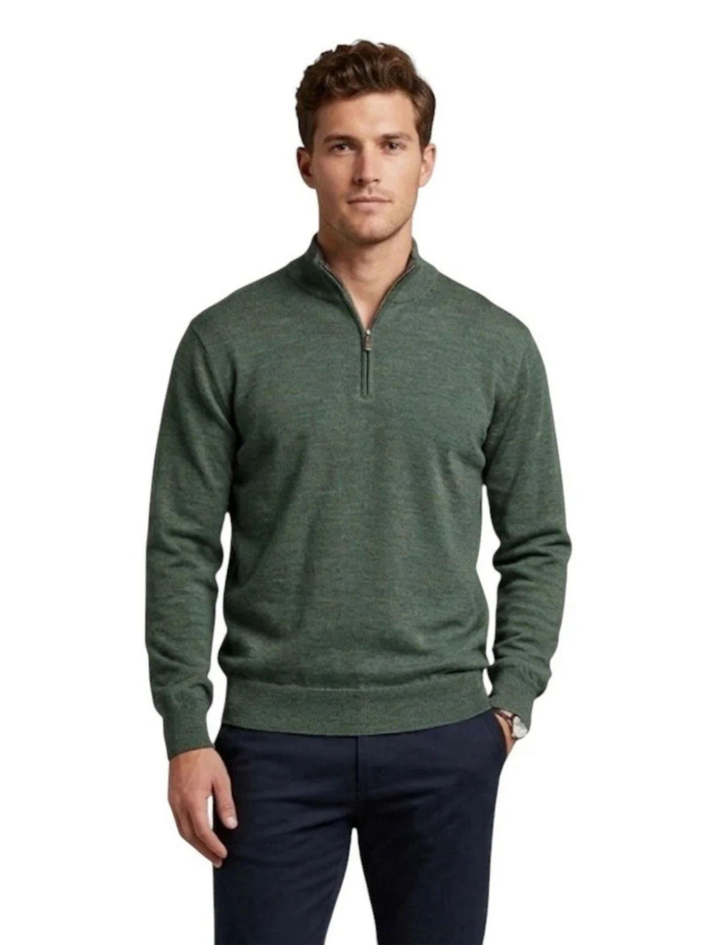 Peter Millar Men's Crown Soft Merino Silk Quarter Zip Sweater Size Small Olive