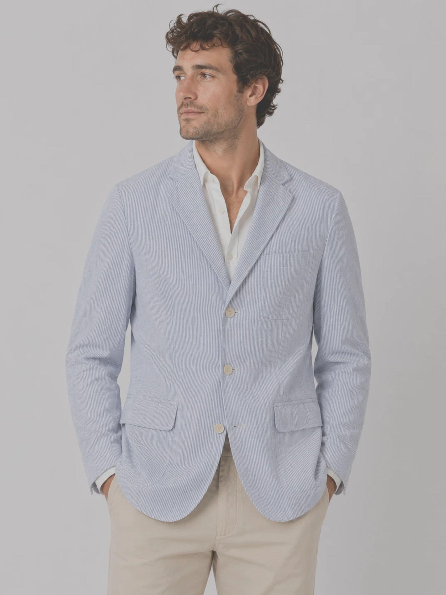 Polo Ralph Lauren Men's Seersucker Sport Coat Blazer Blue & White Size Large - 42 Chest